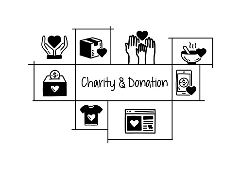 Charity and Donation Related Hand Drawn Banner Design Vector Illustration