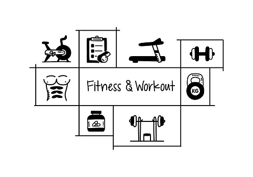 Fitness and Workout Related Hand Drawn Banner Design Vector Illustration