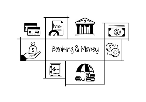 Banking and Money Related Hand Drawn Banner Design Vector Illustration