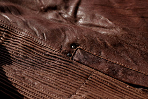 istock Details of jacket, brown leather close-up 1428393734