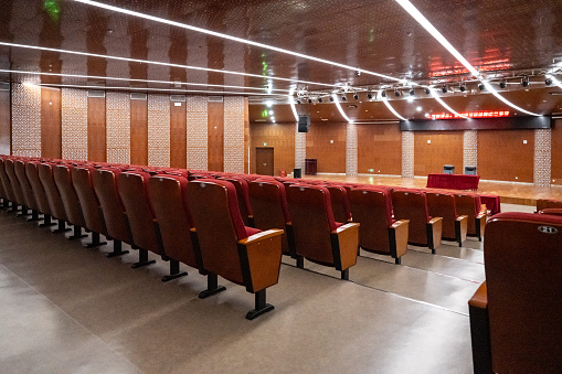 St. Louis, Missouri, USA - May 28, 2015: Empty lecture hall on the campus of Washington University in St. Louis