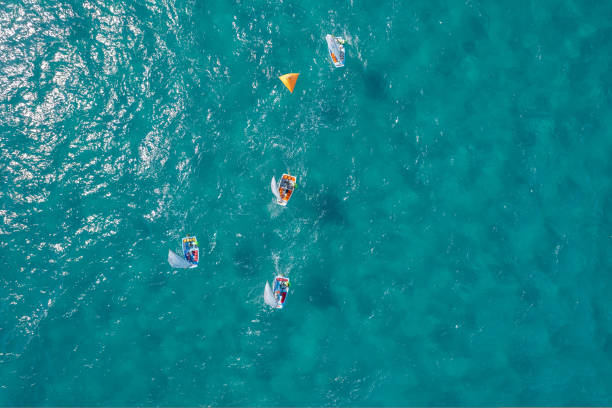 istock Sailing boat in the sea. Top view. 1428395986