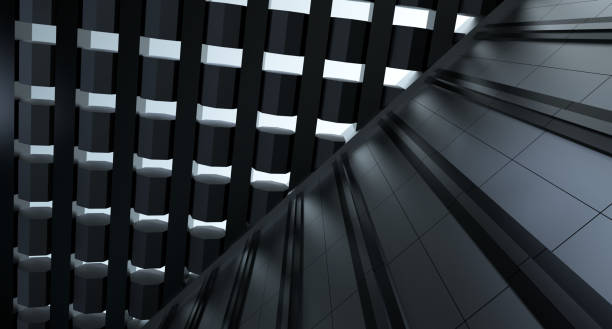 Architectural design of the building wall. Top view building design. 3D render.