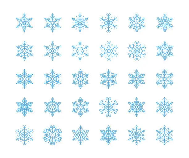 Vector illustration of Blue Snowflake Line Icons. Editable Stroke.