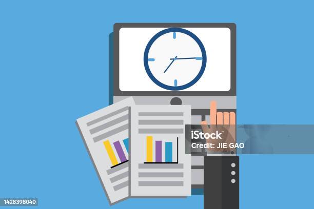 Computer Checking Continously Time Image Time On The Computer Stock Illustration - Download Image Now - Adult ...