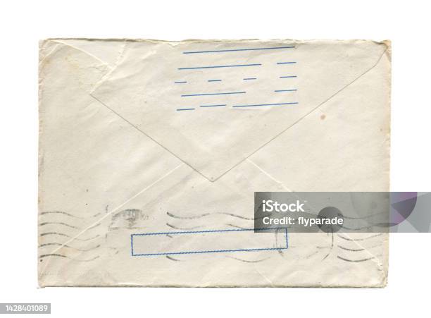 Old Vintage Aged Closed Paper Envelope Isolated On White Stock Photo - Download Image Now