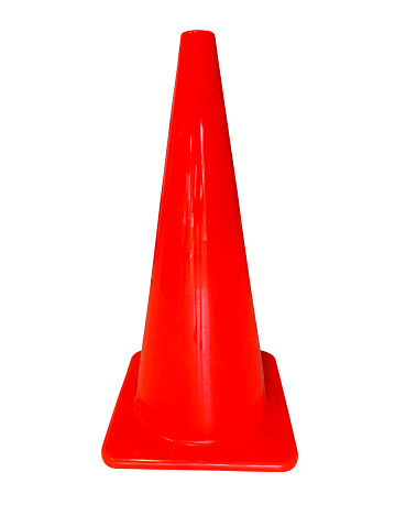 Isolated orange traffic cone with path