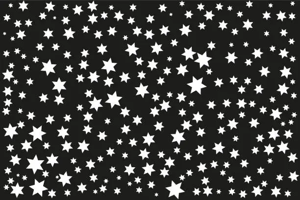 Vector illustration of Background of white stars on a black background.