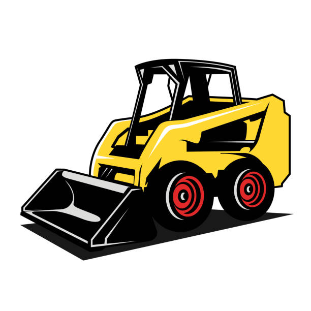 illustrations, cliparts, dessins animés et icônes de mini illustration de bulldozer jaune sur fond blanc. - construction business built structure earth