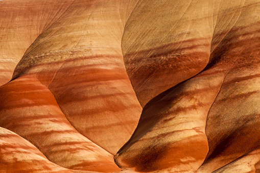 Abstract of rich colors, textures and patterns of Painted Hills located in Wheeler County, Oregon