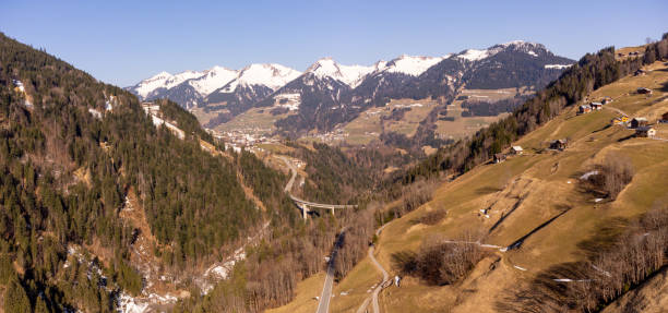 istock Aerial top view over the valley Grosses Walsertal 1428415754