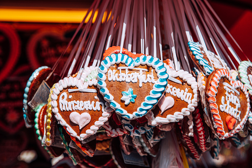 Munich, Germany - September 29, 2016:  Traditional Gingerbread hearts at the Beer Fest, Munich, Germany