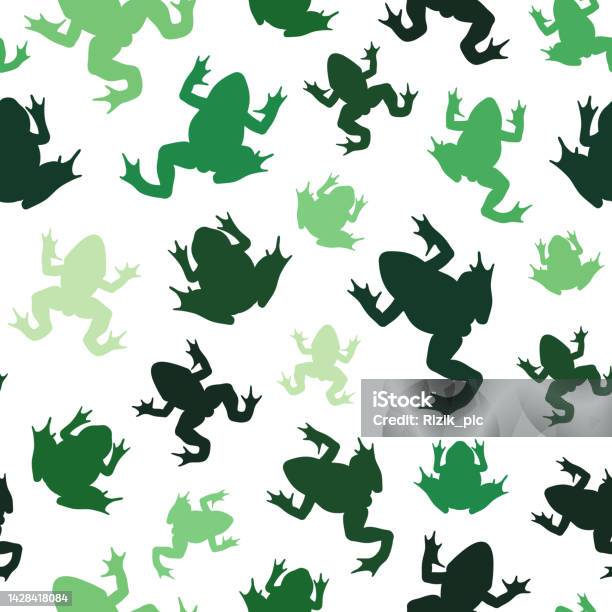 Frog Vector Patterns Seamless Pattern With Green Silhouettes Of River Frogs Colored Vector ...