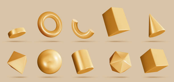 istock 3d vector set of golden geometric shapes. Modern metal object. Vector concept 1428418928