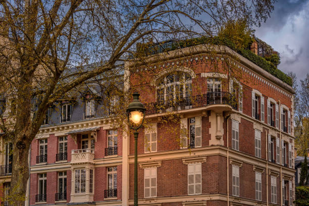 istock Paris house facades lit by street lantern 1428419273