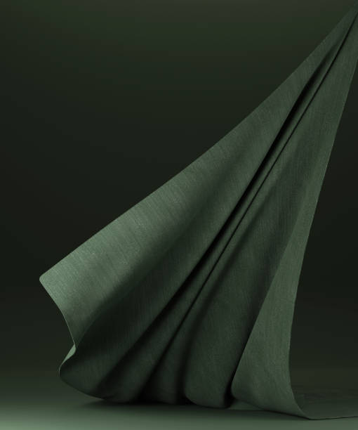 istock Dark green podium with green flying fabric, cloth background 1428422004