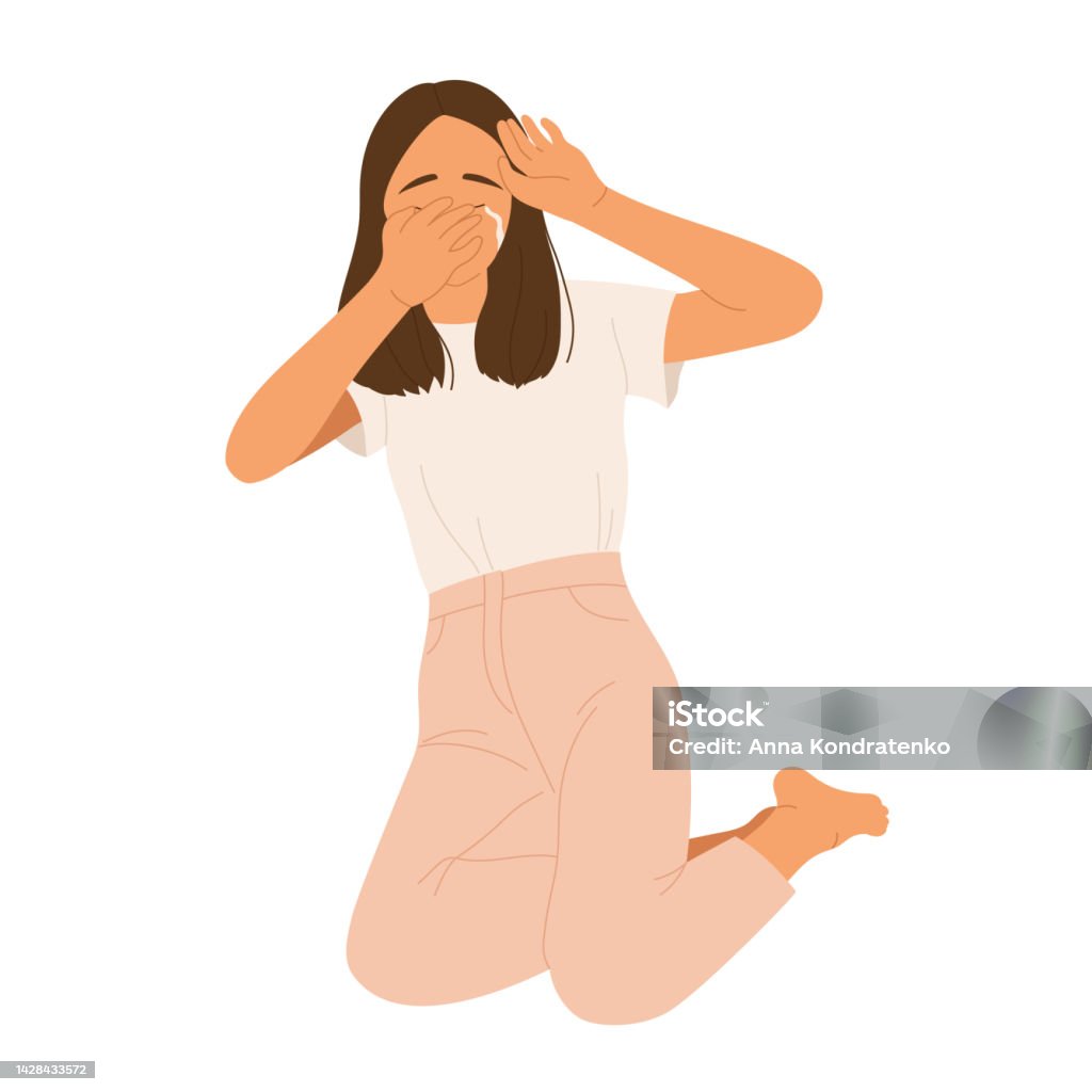 Cô Gái Buồn Bã Khóc Trên Sàn Nhà Người Phụ Nữ Chán Nản Khóc Vì Sợ ...