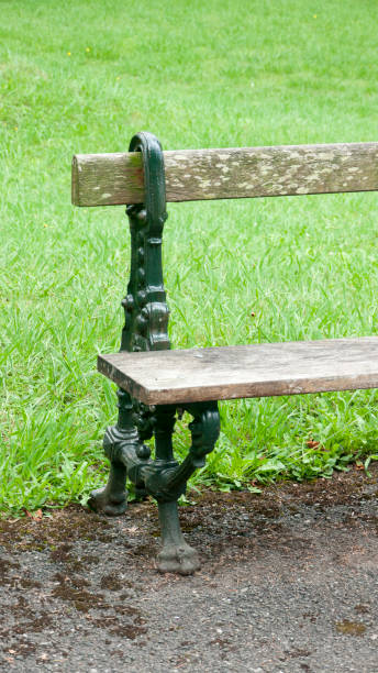 istock Weathered rustic wooden bench in a park 1428434407