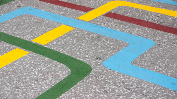 Color paint lines in asphalt ground
