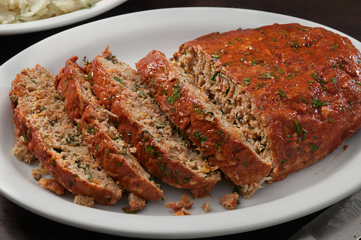 Moist Turkey and Spinach Meatloaf with Mashed Potato's and Steamed Green Beans