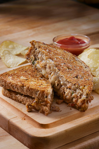 Leftover Turkey Meatloaf Grilled Cheese Sandwich with Potato Chips