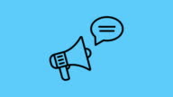 istock Business marketing with megaphone on blue background. Line icon animation. 1428436042