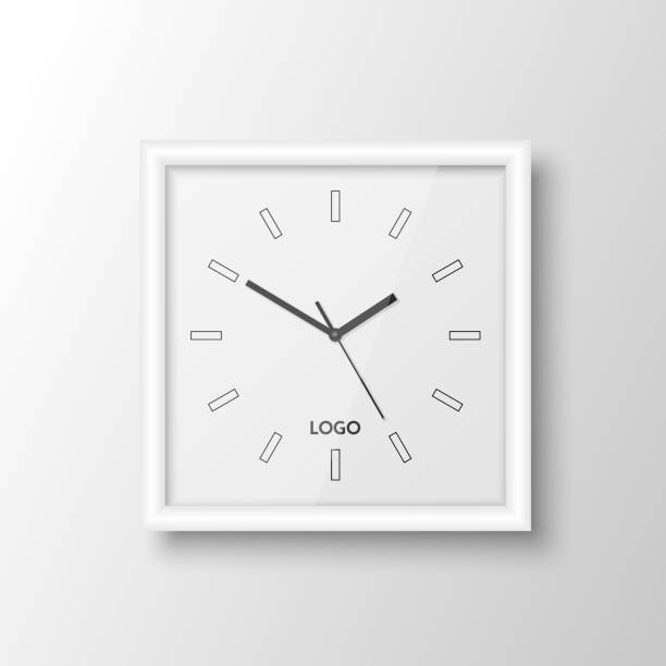 Vector 3d Realistic Square White Wall Office Clock Design Template Isolated on White. Mock-up of Wall Clock for Branding and Advertise Isolated. Clock Face Design Vector 3d Realistic Square White Wall Office Clock Design Template Isolated on White. Mock-up of Wall Clock for Branding and Advertise Isolated. Clock Face Design. clock wall clock face clock hand stock illustrations