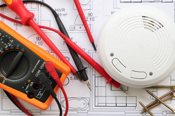 Smoke detector will be installed stock photo