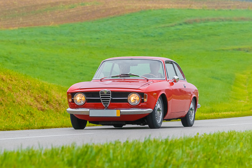 Gessertshausen, Germany - September 25, 2022: 1967 Alfa Romeo GT Junior 1300 italian oldtimer vintage car.