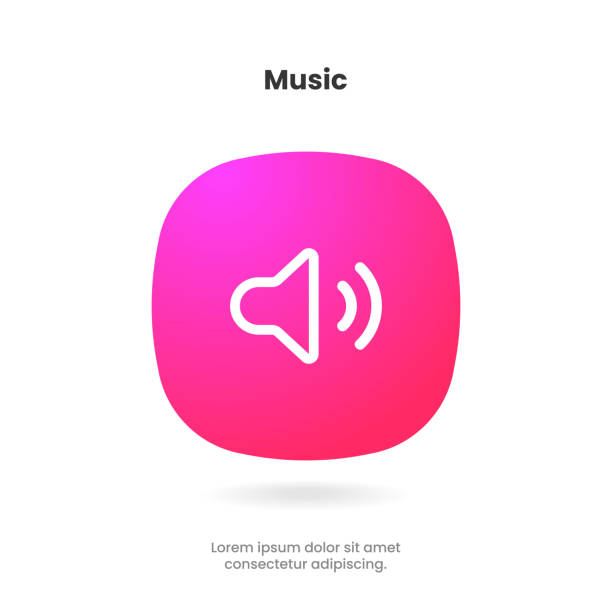 ikona głośnika i dźwięku. ikona głosowa komputera. ikona megafonu i muzyki. piktogram dźwiękowy. nuta muzyczna. znak dźwiękowy. element ux interfejsu użytkownika. przycisk dźwięku. system audio, hałas z miękkim interfejsem użytkownika, przyc - resting interface icons push button computer key stock illustrations