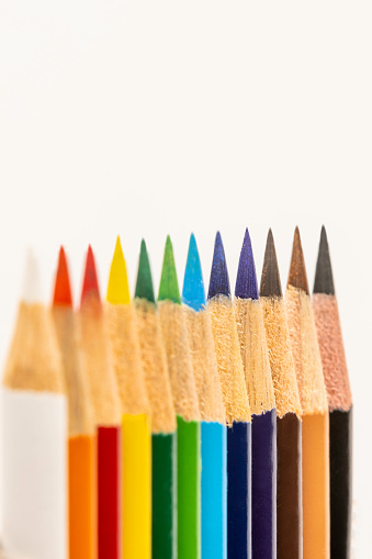 High quality stock photos of colored pencils on a white background in a studio environment.