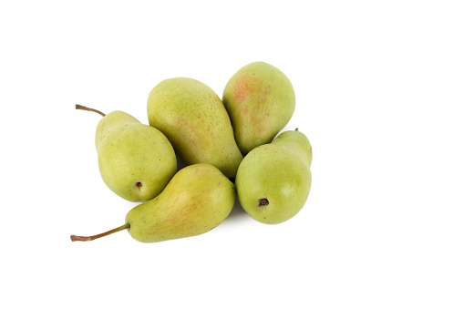 Five ripe pears with isolated on white.