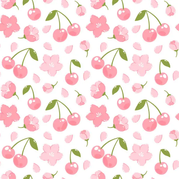 Vector illustration of Seamless pattern with sakura and cherry