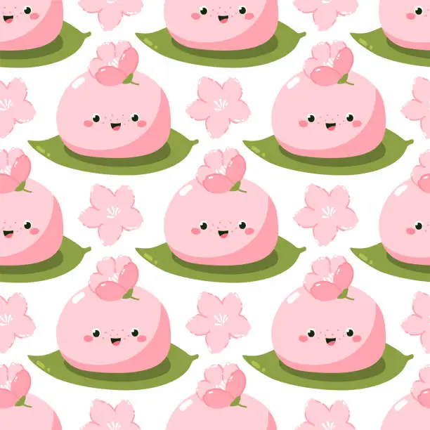 Vector illustration of Seamless pattern with cute sakura mochi