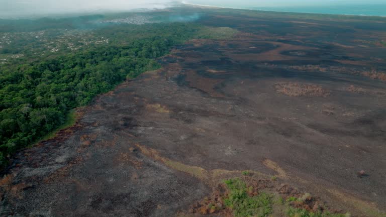 4K Aerial View - Fires consuming Brazilian tropical Forest