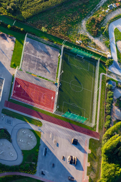 istock Football field aerial view from done 1428465791