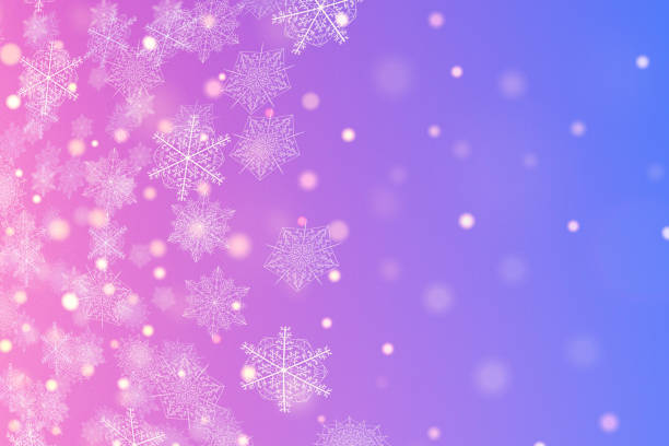 istock Light purple, pink pattern with Christmas snowflakes. Blurry decorative design in Christmas style with snow. 1428466925
