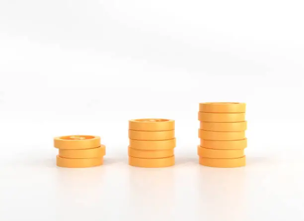 3d stack of gold coins on a white background in cartoon style.element for design of web banners. 3d rendering illustration.