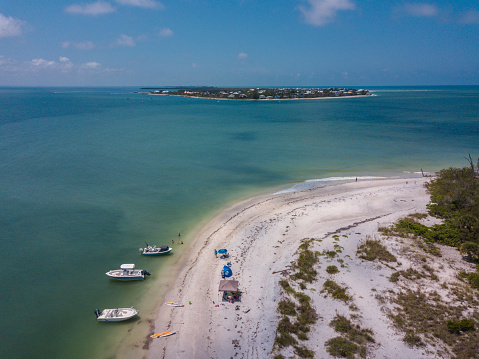 Cayo Costa Island Beach, Florida Close to Pine Island, Bokeelia Sanibel, white sands aerial drone view