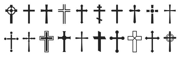 набор символов креста. коллекция векторных наборов христианского креста. иллюстрация векторная простая коллекция икон христианского крес - cross stock illustrations