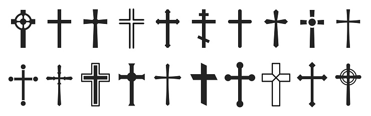 Cross symbol set. Christian Cross Vector Set Collection. Illustration vector simple Christian cross icon collection. Cross silhouette. Christian symbol.