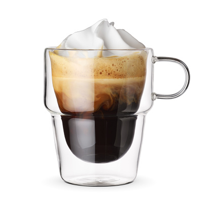 Viennese coffee. Espresso con panna isolated on white background.