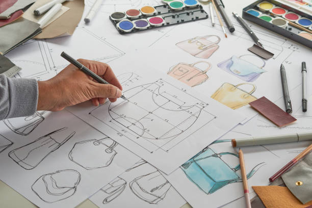 istock Designer stylish sketch Drawn design template pattern made leather clutch bag handbag purse Woman female Fashionable Fashion Luxury Elegant accessory. 1428504815