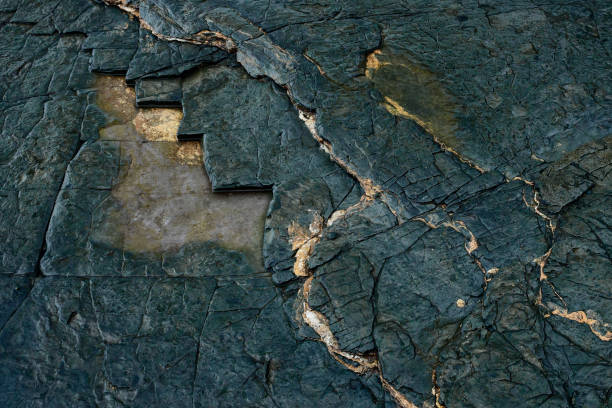 Colourful patterns in rocks at the seaside. Natural black and gold patterns. 1 of 3 images.