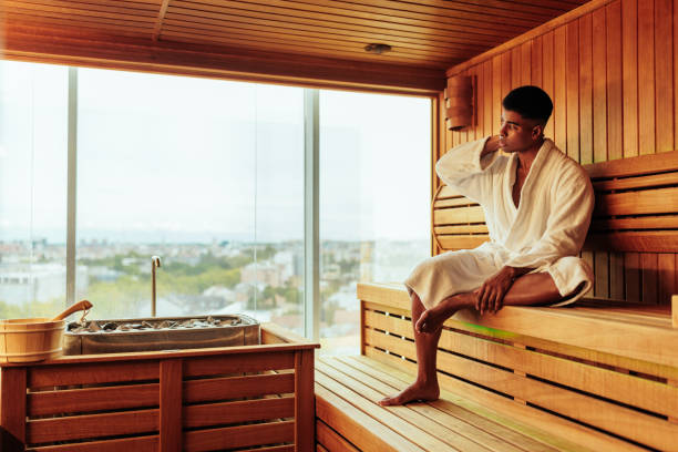 istock Hotel guest in sauna. 1428509500