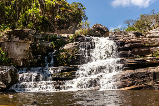Big Waterfall, over stone slabs forming a bathing well, Teresopolis, Rio de Janeiro, Brazil