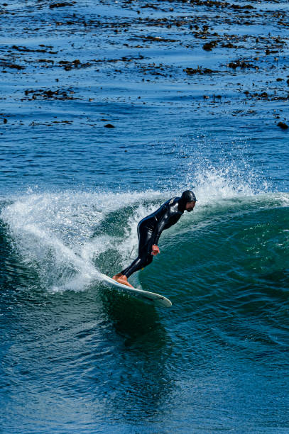 grande onda oceânica e surfista cavalgando a onda - wave curl - fotografias e filmes do acervo