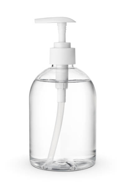 istock Transparent plastic bottle with liquid hand soap or sanitizer isolated on white. 1428528240