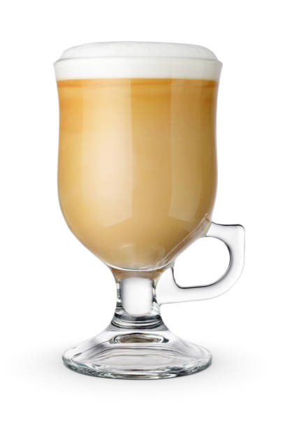 istock Latte coffee in a transparent glass cup isolated. 1428528250