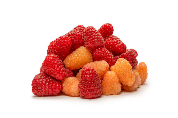 istock Tasty raspberries isolated on  white background. 1428529761